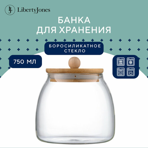 Банка для хранения сыпучих продуктов 750 мл In a barrel с бамбуковой крышкой для чая кофе сахара круп прозрачная Liberty Jones LJ0000120 фотография