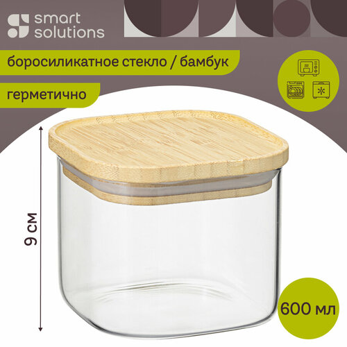 Банка для хранения чая 600 мл с крышкой квадратная Glass Bamboo Smart Solutions SS0000158 фотография