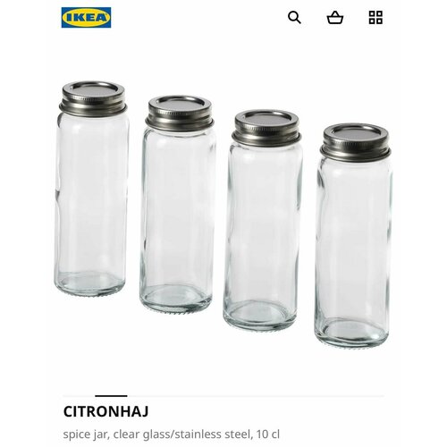 IKEA CITRONHAJ Банка для специй, прозрачное стекло/нержавеющая сталь, 100 мл фотография