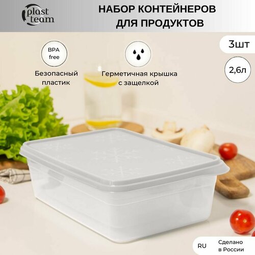 Набор контейнеров для хранения продуктов 3шт по 2,6л (ДхШхВ) 26х18х8см контейнеры пластиковые фотография