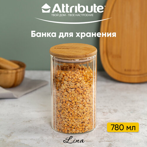 Стеклянная банка для хранения продуктов Attribute LINA, с бамбуковой крышкой, 780мл фотография