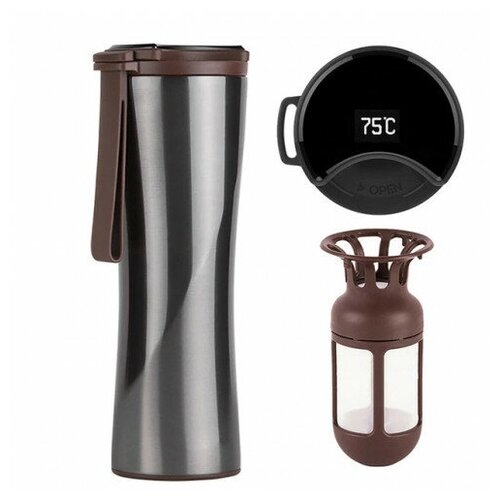 Термос Xiaomi Kiss Kiss Fish Moka Smart Cup Oled 430ml. Grey (силиконовый ремешок) фотография