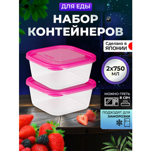 Контейнер для еды пластиковый с крышкой набор 2 шт, 750 мл (Е), 14,4х14,4х6,5 см фотография