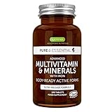 Pure & Essential Multivitamines et Minéraux avec Fer pour Femmes - réduction de la fatigue et plus d'énergie, 21 vitamines et minéraux dont Folate, D3, Vitamines B et Zinc, 180 comprimés - Vegan Photo, meilleur prix 23,49 € (0,13 € / unité) nouveau 2025