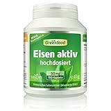 Eisen aktiv, 50 mg, extra hochdosiert, 150 Kapseln, hohe Verfügbarkeit, hervorragend verträglich, vegan - gegen Eisenmangel. OHNE künstliche Zusätze. Ohne Gentechnik. Foto, bester Preis 16,99 € (278,52 € / kg) neu 2025