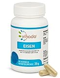 Vihado Eisen Kapseln – hochdosiertes Eisen gegen Müdigkeit – mit Vitamin C für erhöhte Eisenaufnahme – Vitamin B12 und Biotin für normale Funktion des Nervensystems – 90 Kapseln Foto, bester Preis 14,79 € (422,57 € / kg) neu 2025