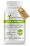 plantrition Eisen Kapseln hochdosiert Vegan 40mg Eisenbisglycinat + natürliches Vitamin C 40mg - 60 Kapseln, hohe Bioverfügbarkeit, hervorragende Verträglichkeit Foto, bester Preis 15,90 € (481,82 € / kg) neu 2025