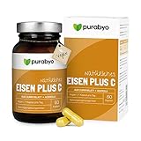 Pflanzliches Eisen aus Curryblatt mit 40 mg natürlichem Vitamin C aus Acerola | im Glas | Eisen mit 100% NRV | Vegan | Nur 1 Kapsel täglich | 2-Monatsversorgung Foto, bester Preis 22,95 € (419,56 € / kg) neu 2025